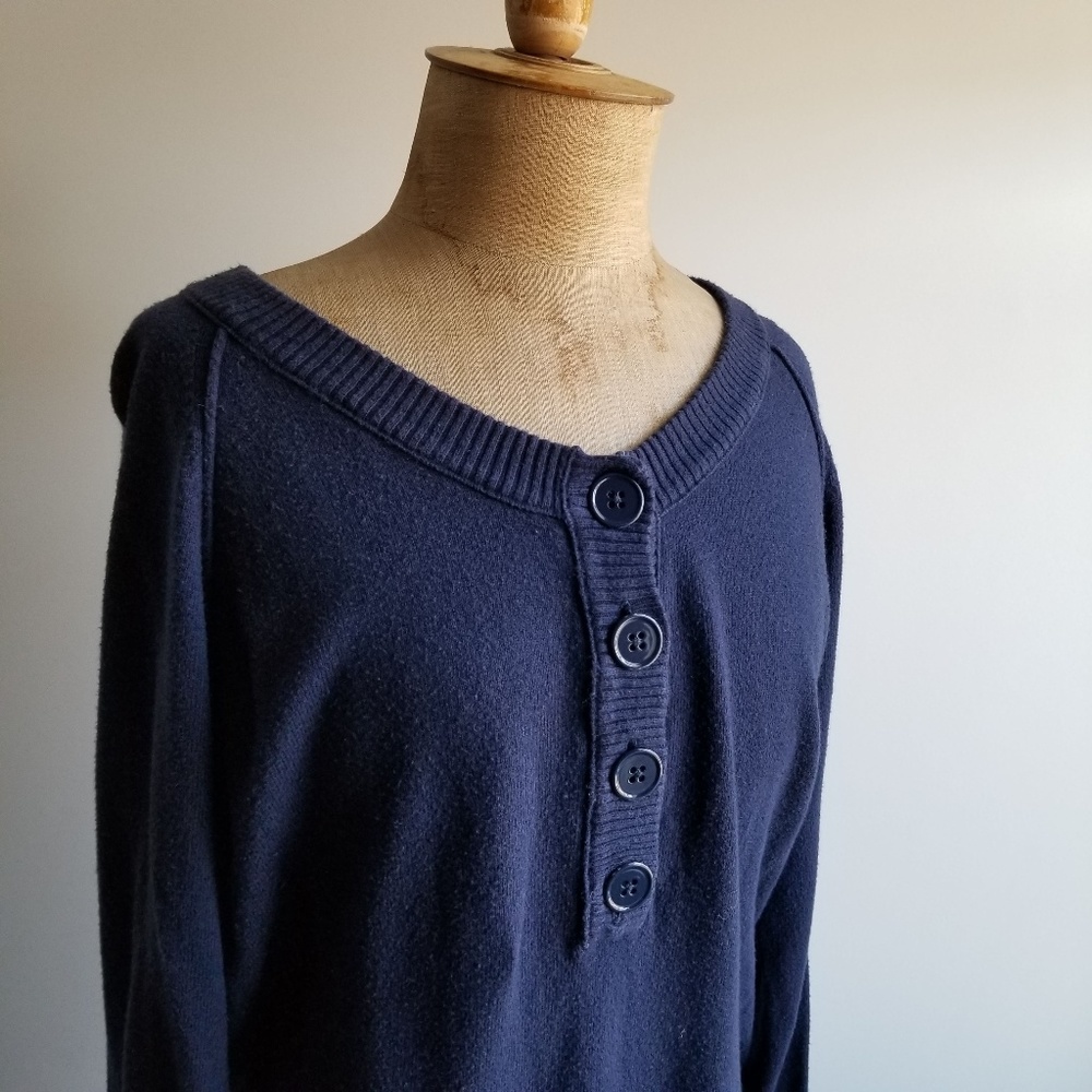 Navy Sweater w/ Buttons Halfway Down